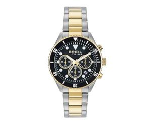 BREIL, Colección Overhand, Reloj de Acero para Hombre Chrono Gent, Cronógrafo de Acero con Esfera Negra y Detalles Dorados, Caja de 41 mm, Acabado Bilux Satinado, Longitud Ajustable