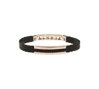 BREIL, Colección Snap, Pulsera de Hombre Elegante y Moderna, en Malla Milanesa IP Negra, con Placa de Acero Espejado IP Oro Rosa, Longitud Ajustable 17,5-21 cm, Negro-Oro Rosa