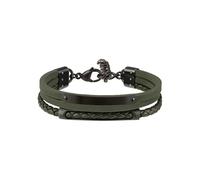 BREIL - Pulsera Hombre Colección B Mix TJ3089 - Joyería Hombre - Pulsera para Hombre en Piel y Acero Verde, con Triple Lazo Alrededor de la Muñeca - Longitud Ajustable de 17 cm a 23 cm
