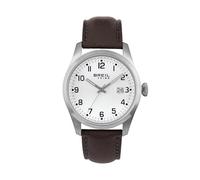 BREIL Reloj Classic Elegance para Hombre Esfera Mono Blanca Movimiento Time Only - 3 CUARZOS LANCHE y Correa DE Cuero Marron EW0663