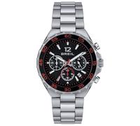 BREIL Reloj DE Hombre Highway Esfera Mono-Clock Movimiento CRONÓGRAFO Cuarzo Negro y Pulsera DE Acero Plateado TW1944