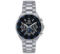 BREIL Reloj Hombre Highway MONOCROMÁTICO Movimiento Cuarzo Negro CRONÓGRAFO y Pulsera DE Acero Plateado TW1945