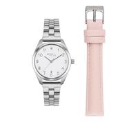 BREIL Reloj Mujer Time of Love ÚNICO Color Esfera Blanca Movimiento SÓLO Tiempo - 3 Agujas DE Cuarzo y Pulsera/Correa DE Cuero, Acero Plata, Rosa EW0701