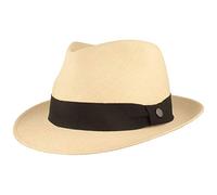 Breiter Original Sombrero Panamá de Paja Hecho a Mano en Ecuador Sombrero de Verano Trilby Protección UV - 100% Paja - Refuerzo contra deformaciones, Natural (Banda Negra) XL