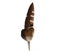 Breiter Pluma Auténtica para Sombrero Broche Plumas de Faisán Dorado Pato - Hecho a Mano - Accesorio de Sombrero Tradicional - Incluye Funda Metálica - 16 x 3 cm