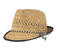 Breiter Sombrero de Paja para Niños Sombrero de Verano para el Sol 100% Paja - para Chicos y Chicas - Material Ligero y Flexible - Cordón Azul y Blanco - Natural 52