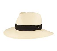 Breiter Sombrero original de Panamá, sombrero de paja, sombrero de verano, con protección UV 50+, correa de piel, refuerzo de silicona, fabricado en Ecuador, White Band Black, 60