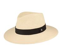 Breiter Sombrero Panama Original Unisex Sombrero de Paja Verano con Correa de Piel Protección UV Tejido a Mano en Ecuador Ligero y Transpirable XL (60-61) Blanco (Banda Antidesgarro)