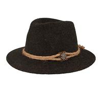 Breiter Sombrero tradicional original para hombre, sombrero de fieltro, sombrero de senderismo, estilo tirolés, 100% lana, cordón de cáñamo, flor de las nieves y ala estrecha., gris, 61