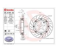 2x Disco de freno perforado/ventil. int. 09.A190.33 BREMBO para NISSAN GT-R