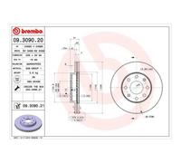 BREMBO 2X Discos De Freno Ventilados 09.3090.20 Para Chevrolet Spark M300 1.0
