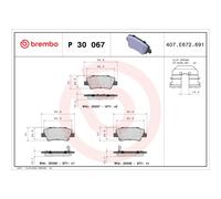 BREMBO P 30 067 Pastillas de freno trasero para i30 Optima i40 Cee'D Rio So