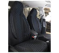 BREMER SITZBEZÜGE Fundas de Asiento compatibles con Renault Scenic JZ Conductor y Pasajero a Partir de 2009 - 2016 PL406 Negro con Costuras Azules.