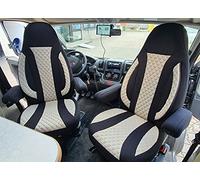 BREMER SITZBEZÜGE Fundas de Asiento de piloto compatibles con Autocaravana Ducato Weinsberg Adria Dethleffs Accesorios, Juego de 2 Fundas Protectoras con reposabrazos en Negro/Beige | WPL410