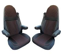 BREMER SITZBEZÜGE Fundas de asiento para piloto a medida, compatibles con autocaravanas, furgonetas, Hymer Ducato, accesorios para autocaravana, juego de 2 fundas para reposabrazos, color negro y rojo