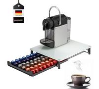 bremermann Caja para 60 cápsulas de café Nespresso, cajón, metal y placa de cristal, soporte para cápsulas, dispensador de cápsulas, aprox. 31 x 7 x 40,5 cm (blanco)