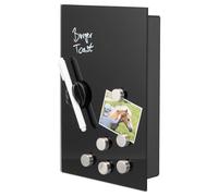 bremermann Caja para llaves con frontal de cristal, se puede escribir, 8 ganchos, 6 imanes, 1 rotulador, 1 soporte para marcadores, cuerpo de metal gris con recubrimiento de polvo (negro completo)