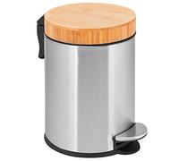 Bremermann Cubo de baño con tapa de bambú, 3 l, color acero inoxidable mate