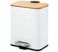 bremermann Cubo de basura con pedal, 5 litros, con tapa de bambú de cierre amortiguado, cubo de basura para baño, cocina, oficina con cubo interior de plástico, en bambú (Blanco)