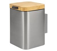 bremermann cubo de cosméticos cuadrado de pared con tapa de bambú incl. soporte de pared, cubo de basura para pegar o taladrar, 3 litros de capacidad, acero inoxidable