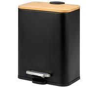 bremermann Cubo de cosméticos, cubo con pedal, capacidad de 5 litros, cubo de basura con tapa de bambú de cierre suave, contenedor de residuos para baño, cocina, oficina con cubo interior de plástico
