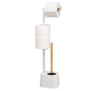 bremermann - Escobillero 3 en 1 con soporte para rollos de papel higiénico, escobilla y soporte para rollos de papel higiénico de bambú, blanco