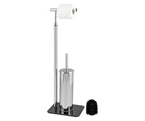 bremermann Escobillero de inodoro 2 en 1, soporte para ruedas, acero inoxidable con base de cristal