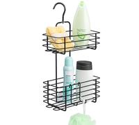 bremermann Estante de ducha con 2 cestas, repisa para cabina de ducha de cristal, cesta con ganchos para colgar - el organizador metálico perfecto (Negro)
