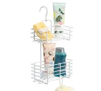 bremermann Estante de ducha con 2 cestas, repisa para cabina de ducha de cristal, cesta con ganchos para colgar - el organizador metálico perfecto (Blanco)