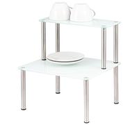 bremermann Estantería de Cristal de 2 Niveles, de Cristal con Patas de Acero Inoxidable, Cuadrada, 28 x 32 cm (Blanco)