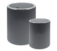 bremermann Gavello - Juego de 2 cubos de baño con tapa basculante (1,5 L y 5,5 L, plástico), color gris