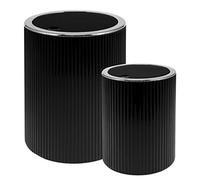 bremermann Gavello - Juego de 2 cubos de baño con tapa basculante (1,5 L y 5,5 L, plástico con relieve), color negro