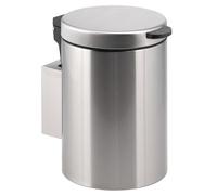 bremermann Papelera de pared redonda cosméticos, incluye soporte de pared, cubo de basura con doble montaje, cubo de basura para pegar o taladrar, capacidad de 3 litros, acero inoxidable.