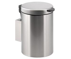 bremermann Papelera de pared redonda cosméticos, incluye soporte de pared, cubo de basura con doble montaje, cubo de basura para pegar o taladrar, capacidad de 3 litros, acero inoxidable.