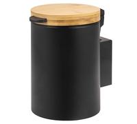 bremermann papelera redonda para cosméticos tapa de bambú incl. soporte de pared, papelera con fijación de 2 vías, para pegar o taladrar, capacidad de 3 litros, de metal negro