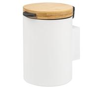 bremermann papelera redonda para cosméticos tapa de bambú incl. soporte de pared, papelera con fijación de 2 vías, para pegar o taladrar, 3 litros de capacidad, de metal blanco