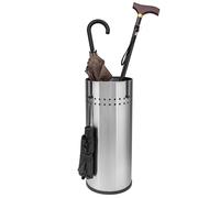 bremermann Paragüero con bandeja recogegotas y 2 ganchos: perfecto para el pasillo, la oficina o el estudio; también apto para bastones o rollos de papel (Acero inoxidable)