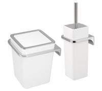bremermann Savona - Juego de 2 Cubos de baño (6 L, con Soporte para Pared, Cuadrado) (plástico-Blanco)