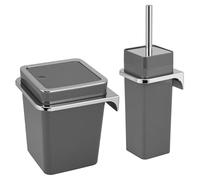 bremermann Savona - Juego de 2 Cubos de baño (6 L, con Soporte para Pared, Cuadrado) (plástico-Gris)
