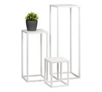 bremermann set de 3 taburetes de flores, soporte de metal para plantas, ideal para salón, recibidor y oficina, para decoración y plantas de interior, de metal (Blanco)