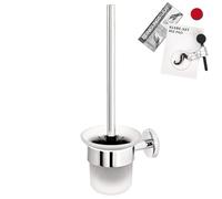 bremermann Set de baño Lucente - Escobillero con adhesivo y soporte de pared y 1 cabezal de escobilla de repuesto, soporte para escobilla de inodoro, cristal satinado y acero inoxidable, cromado