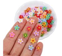 Bremorou 100 unidades de flores de resina en miniatura decorativas mini margaritas de resina colgantes decoradas flores artificiales de decoración para tartas 3D flores coloridas para paisajes en