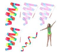 Bremorou 4 varitas de bailarina para niños, 78.74 pulgadas, cintas de gimnasia rítmica con varilla, cintas suaves de arco iris, serpentinas de baile giratorias, bastón giratorio para niños, niñas y