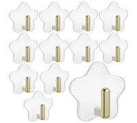 Bremorou Ganchos adhesivos extrafuertes para pared autoadhesivos, 12 unidades, ganchos transparentes, bonitos en forma de estrella, sin agujeros, ganchos adhesivos para baño, cocina
