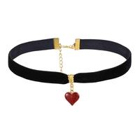 Bremorou Gargantilla negra para mujer, gargantilla de corazón de amor, gargantilla de terciopelo ajustable, cadena de cuello suave, collar de corazón rojo, collar gótico negro para mujer, joyería de
