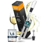 Brendo Enfriador de Botellas de Vino 4 en 1 - Varillas Enfriadoras de Acero Inoxidable en 2 Longitudes + Vertedor + Decantador + Tapón | Set de Regalo para Hombres y Mujeres | Accesorios para Vino