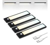 Brendz Luz de armario con detector de movimiento, iluminación para armario, 4 x 20 cm, 3 temperaturas de color, recargable, iluminación regulable, barra de luz LED inalámbrica, color negro
