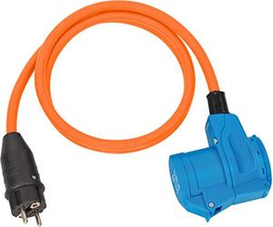 Brennenstuhl 1132910525 - Adaptador acodado con Enchufe de Tierra (1,5 m de Cable, 230 V/16 A, Uso en Exteriores, Fabricado en Alemania), Color Naranja y Azul