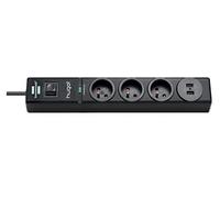Brennenstuhl 1150611503 Hugo - Regleta 3 enchufes/2 enchufe USB con protección contra sobretensión, cable 2 m, 230 V, Negro