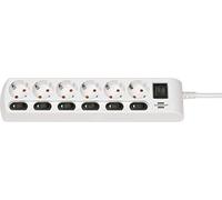 Brennenstuhl Regleta 1153110126 – 6 tomas AC, cable 2 m, interruptores individuales iluminados, blanco